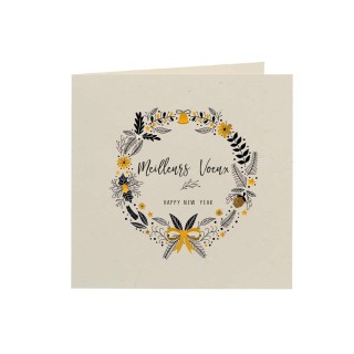 carte de vœux couronne  de houx  symbole bonne année noire et mordoré