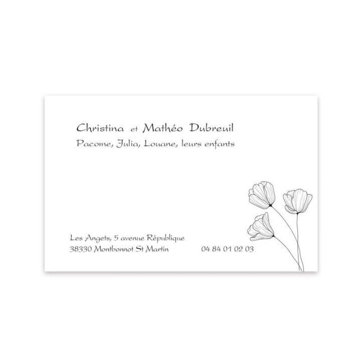 carte de visite graphique tiges en fleurs papier cartonne