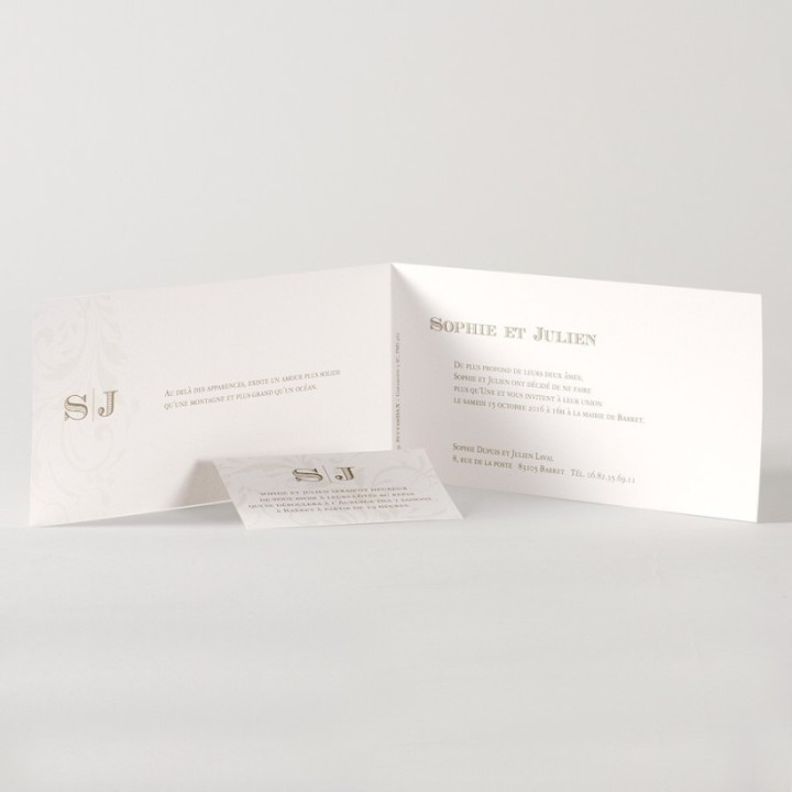 INVITATION mariage, pochette  coulissante  bandelette  prénom  HAUT DE GAMME