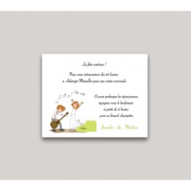 carte invitation mariage DINER, carte repas mariage  MUSICIEN carte COCKTAIL,  invitation au repas de noces
