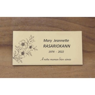 plaque de columbarium  dorée, adhésive, branche et fleurs de cerisier du japon gravée à Grenoble