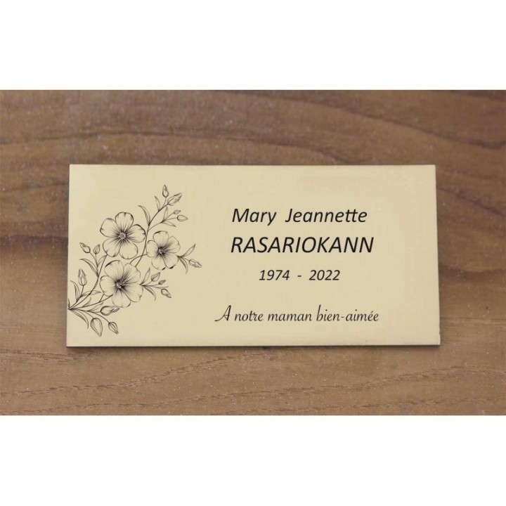 plaque de columbarium  dorée, adhésive, branche et fleurs de cerisier du japon gravée à Grenoble