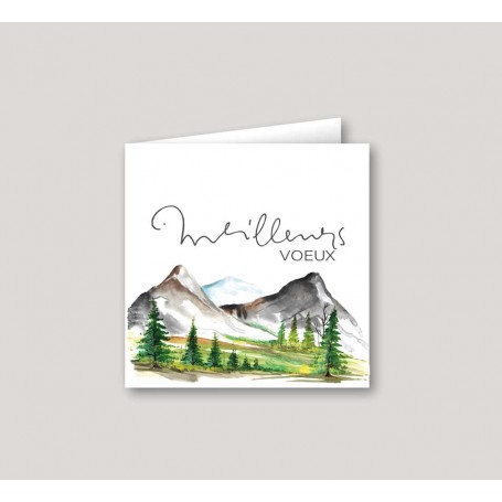 carte de vœux  bonne année Aquarelle de la Montagne 
 les Alpes personnalisée à Grenoble