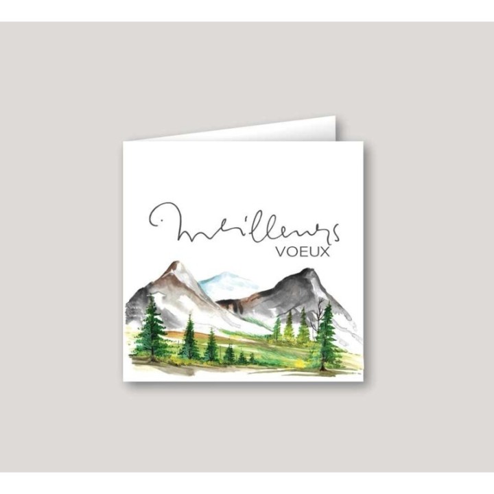 carte de vœux  bonne année Aquarelle de la Montagne 
 les Alpes personnalisée à Grenoble