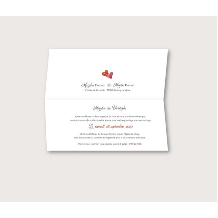 carte invitation repas de mariage  voyage en COMBI Volkswagen bleu