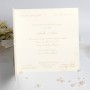 Faire-part invitation, luxueux,  papier irisé OR antique riche et blanc cassé, entoures de ruban et 2 étiquettes prénoms