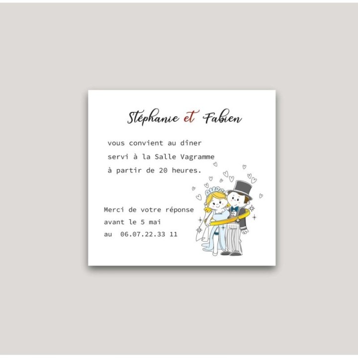 Carte de dîner mariage accompagne harmonieuse le Faire-part de mariage Louison