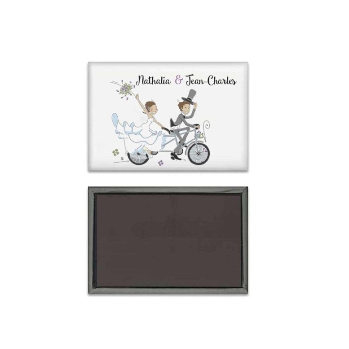 Magnets frigo maries cyclistes personnalisé cadeau mariage
