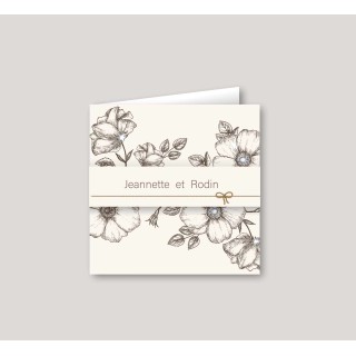 FAIRE PART MARIAGE, FLEURS NATURELLE VINTAGE CORDON ciré