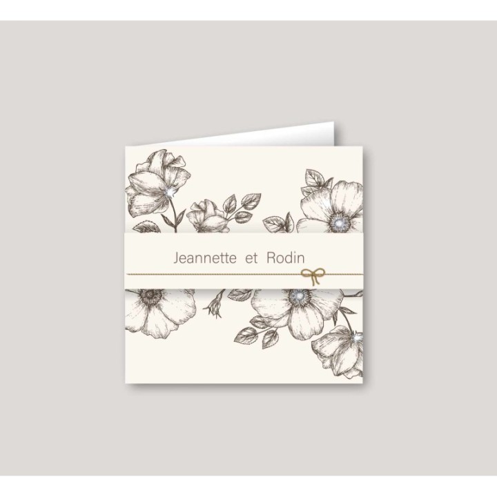 FAIRE PART MARIAGE, FLEURS NATURELLE VINTAGE CORDON ciré