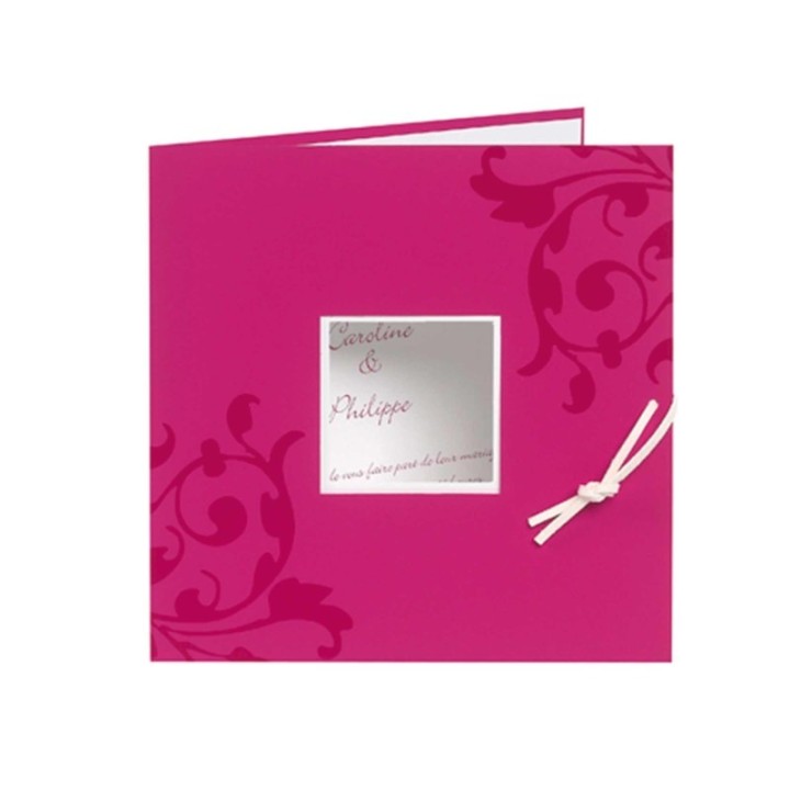 Faire-part mariage  Fashion Rose Fuchsia arabesques et blanc de blanc,  Lacet blanc