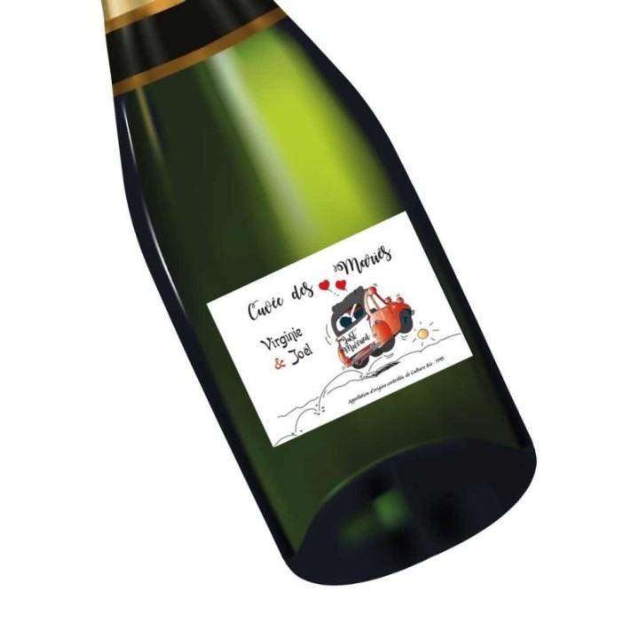 Etiquette bouteille 2 CV Retro rouge