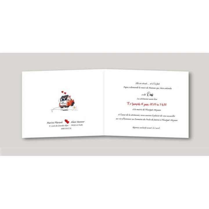 CARTE mariage 2CV RETRO ROUGE