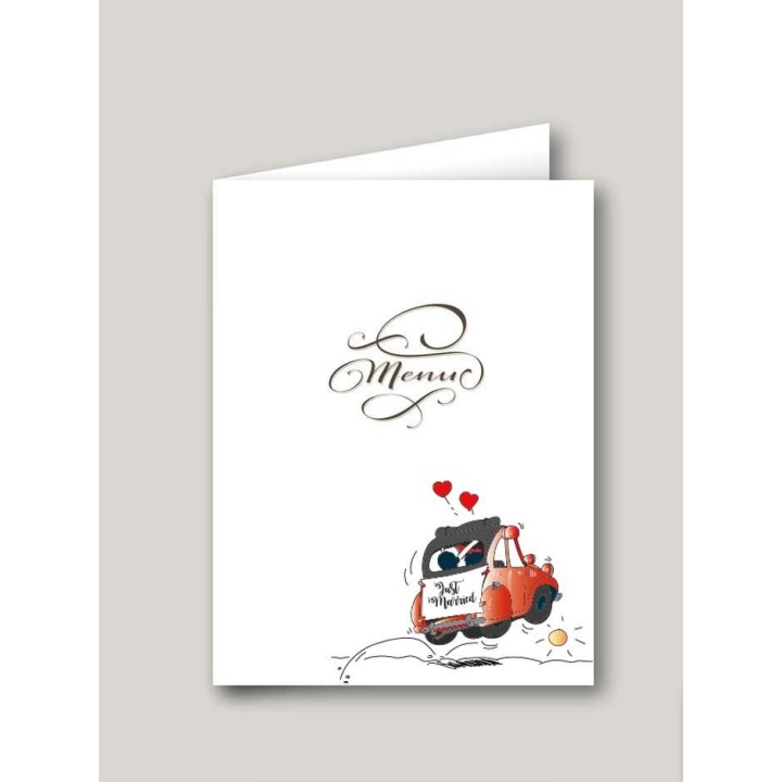 Menu 2CV retro ROUGE, carte menu mariage
