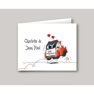Faire part mariage en 2CV retro rouge