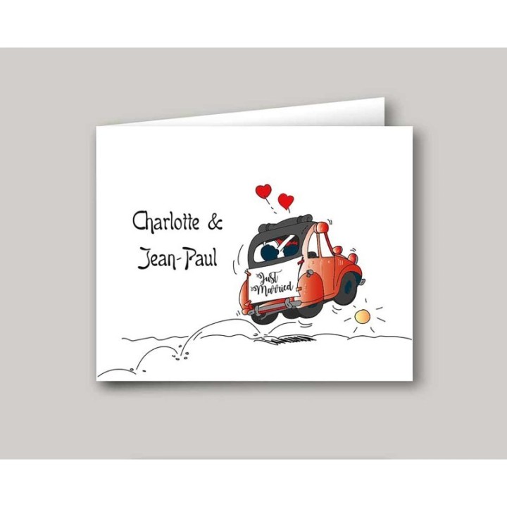 Faire part mariage en 2CV retro rouge