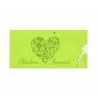Pochette invitation mariage calque vert anis, feuillet coulissant joli cœur arabesque