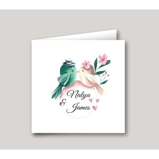 Faire part mariage 2 beaux OISEAUX amoureux,  dessin peint en aquarelle,