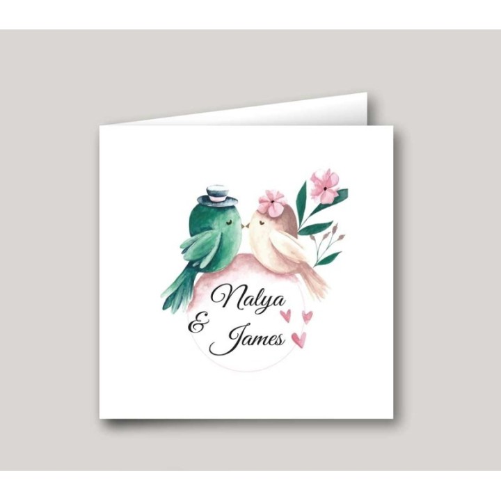 Faire part mariage 2 beaux OISEAUX amoureux,  dessin peint en aquarelle,