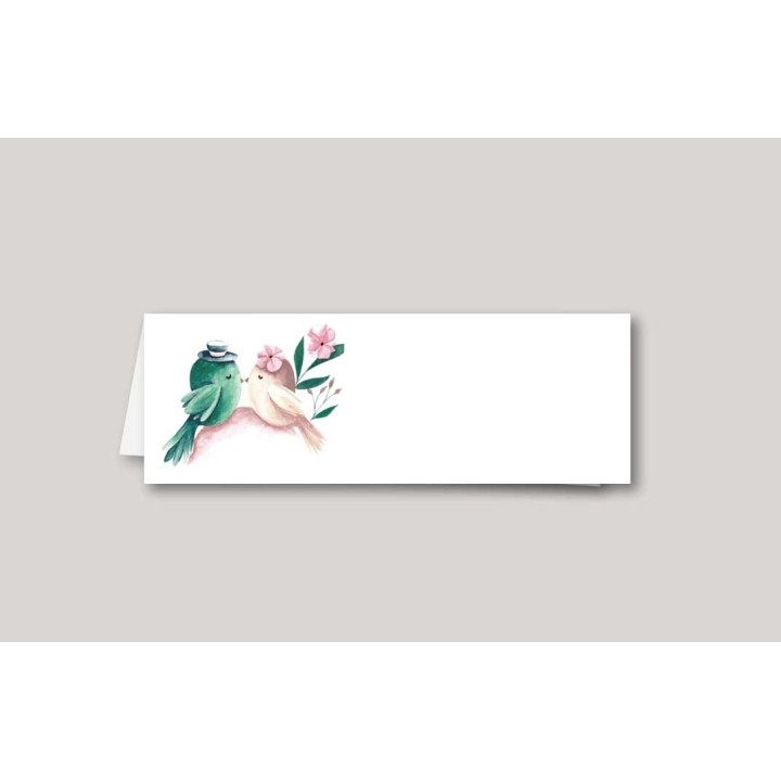 marque place mariage 2 beaux OISEAUX amoureux,  dessin peint en aquarelle,