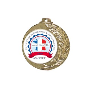 Médaille D’OR du DEVOUEMENT ET COURAGE  marquage COULEUR 
 DOME EN RESINE EN RELIEF   pour  service rendu