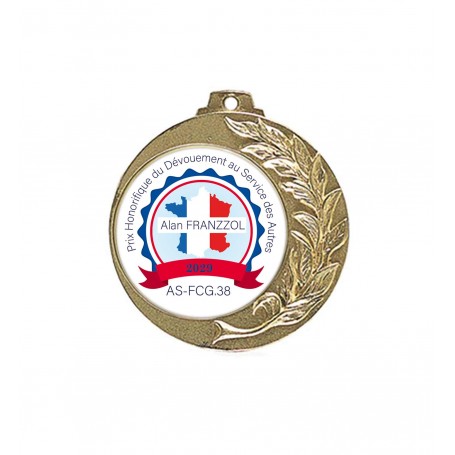 Médaille D’OR du DEVOUEMENT ET COURAGE  marquage COULEUR 
 DOME EN RESINE EN RELIEF   pour  service rendu