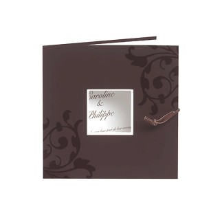 Faire-part mariage  CHOCOLATE, arabesques et blanc de blanc,  Lacet MARRON