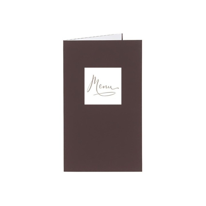 Carton Menu, CHOCOLATE, arabesques et blanc de blanc,  Lacet MARRON