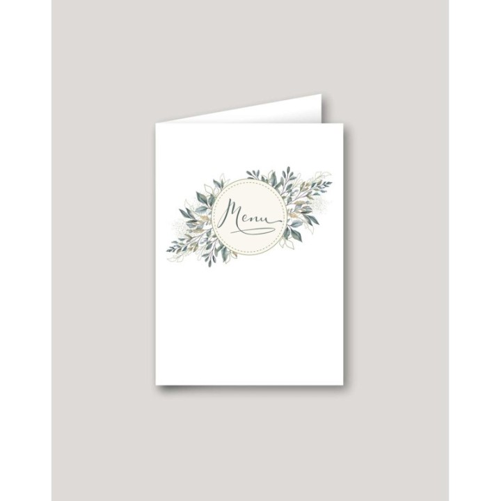 Menu mariage FEUILLAGE NATUREL autour d'un cadre rond  inscrit menu