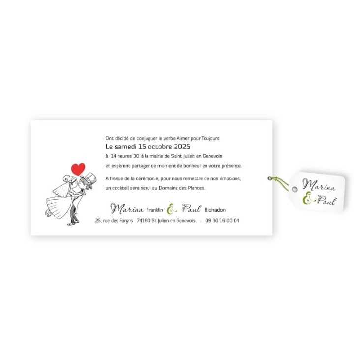 carte invitation de mariage coulissante retrace la rencontre amoureuse et la demande.