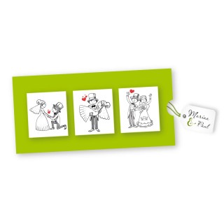 Pochette faire part mariage retrace la rencontre amoureuse et la demande.