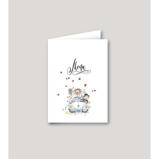 MENU MARIAGE LA VOITURE LA COCINELLE VOLSWAGEN  PERSONNALISE ENVOL DE COEURS ROUGES.