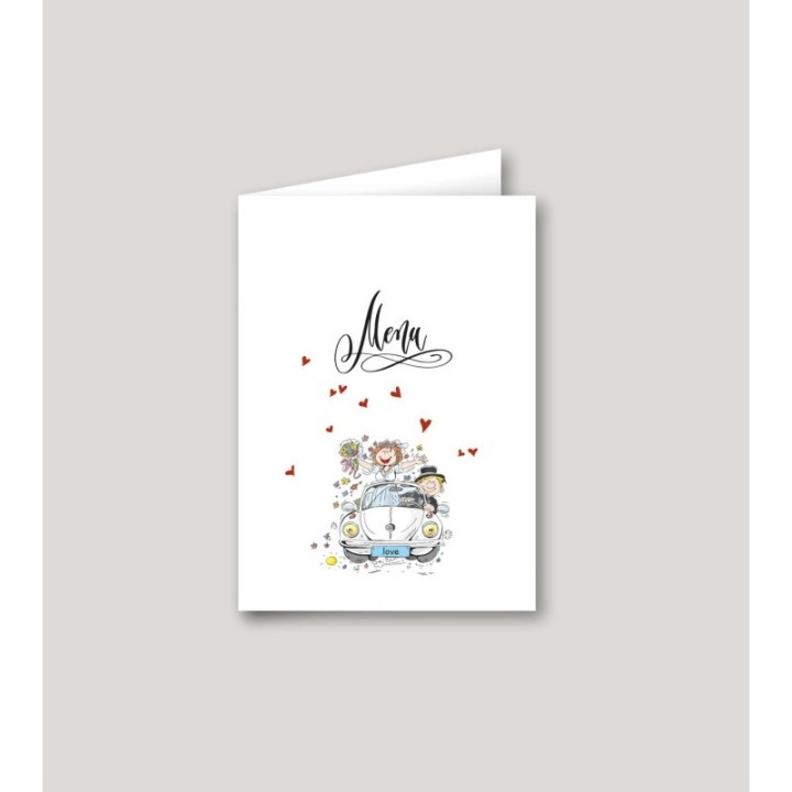 Faire part mariage de humour en voiture voyage en coccinelle volkswagen