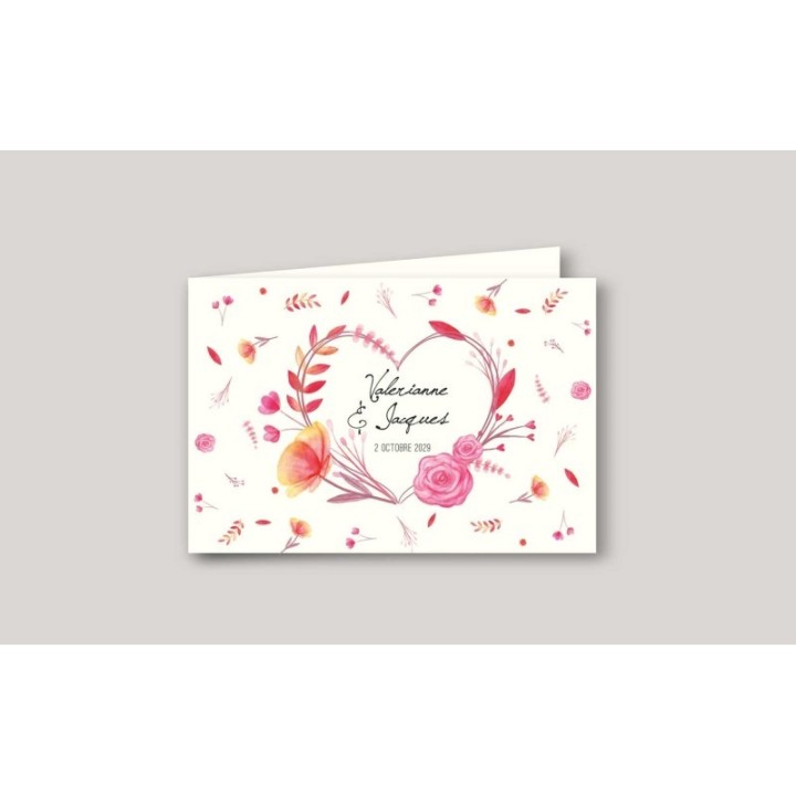 Faire part mariage KASSIOPEE COEUR en fleurs aquarelle tendre de douceur en couleur pastels