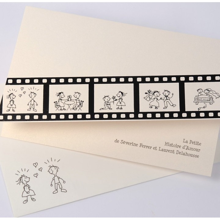 Faire part mariage PELLICULE  DE FILM  RETRACE SCENARIO DE LA RENCONTRE