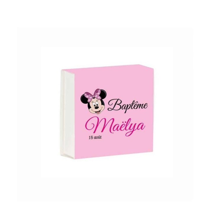 BOITE A DRAGÉE  de baptême rose bonbon PERSONNALISÉE Minnie mousse