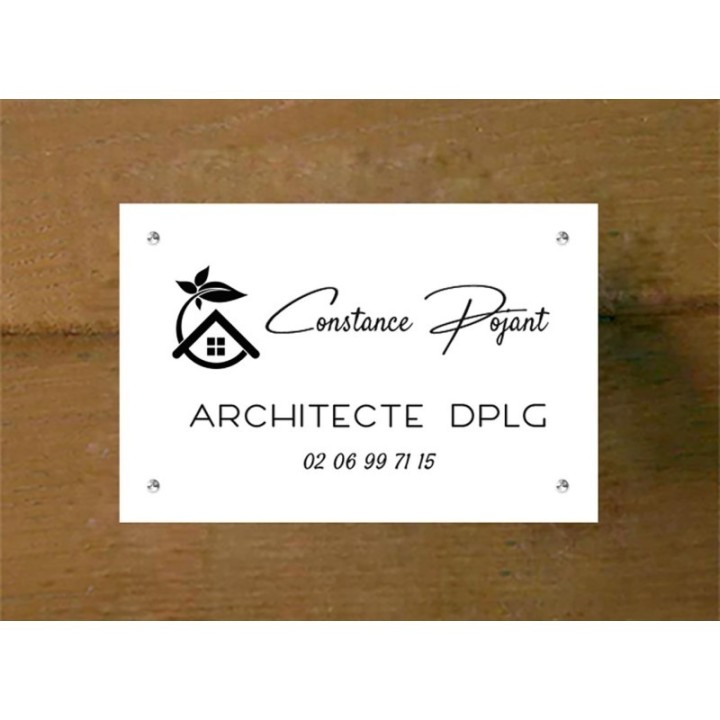PLAQUE GRAVEE BLANCHE, lettres noires, plaque  architecte  GRENOBLE