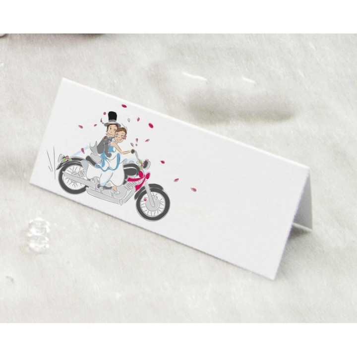MARQUE-PLACE INVITES MARIAGE ILLUSTRE 
 LES MOTARS, mariés EN MOTOS pour le mariage
