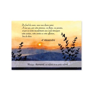 CARTE REMERCIEMENTS DECES COUCHER DE SOLEIL aquarelle