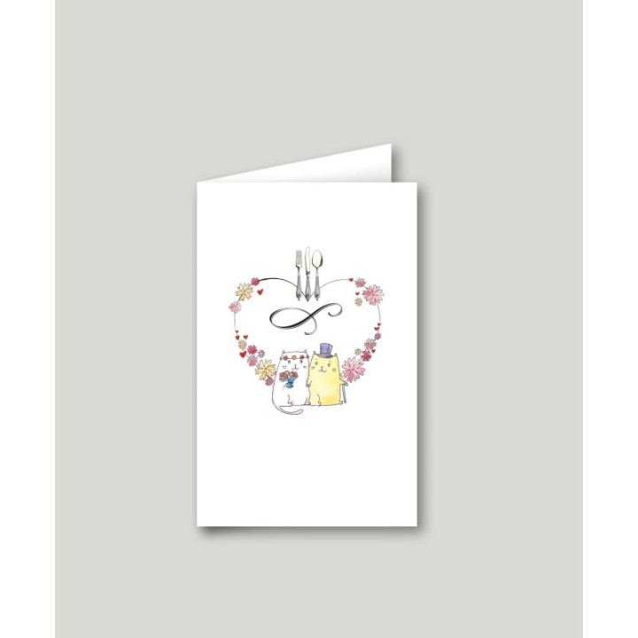 CARTE MENU mariage  2 PETITS CHATS MIGNONS moderne design HUMOUR ET COLORE