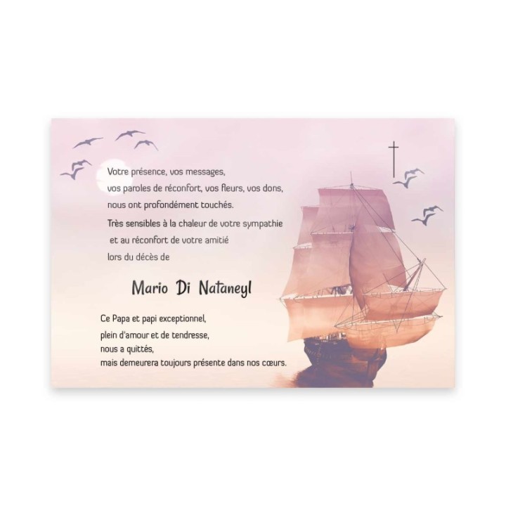 carte remerciements décès design voilier en mer en bretagne croix de religion
