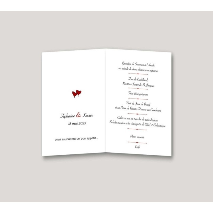 CART MENU MARIAGE personnalisé repas de noces