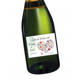 étiquette bouteille personnalisée de vin, ou champagne, joli cœur mariage anniversaire