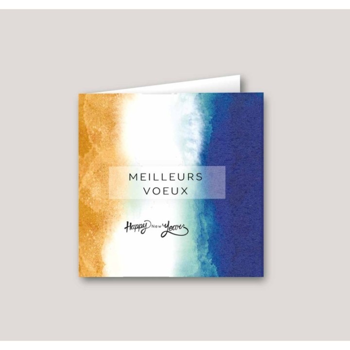 CARTE VOEUX CARTAGENE, AQURELLE DEGRADE COULEURS BLEU ET OCRE