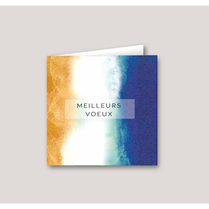 CARTE MEILLEURS VOEUX CARTAGENE, AQUARELLE COLORIS  BLEU ET OCRE