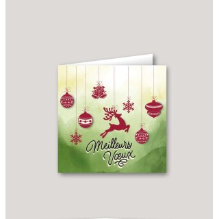 CARTE DE VOEUX WAPITI,  DESIGN TRADITION FOND VERT