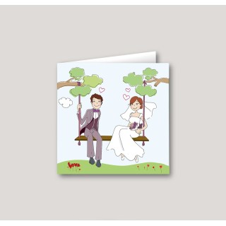 FAIRE PART MARIAGE amoureux en BALANCOIRE  paysage féerique sous les arbres