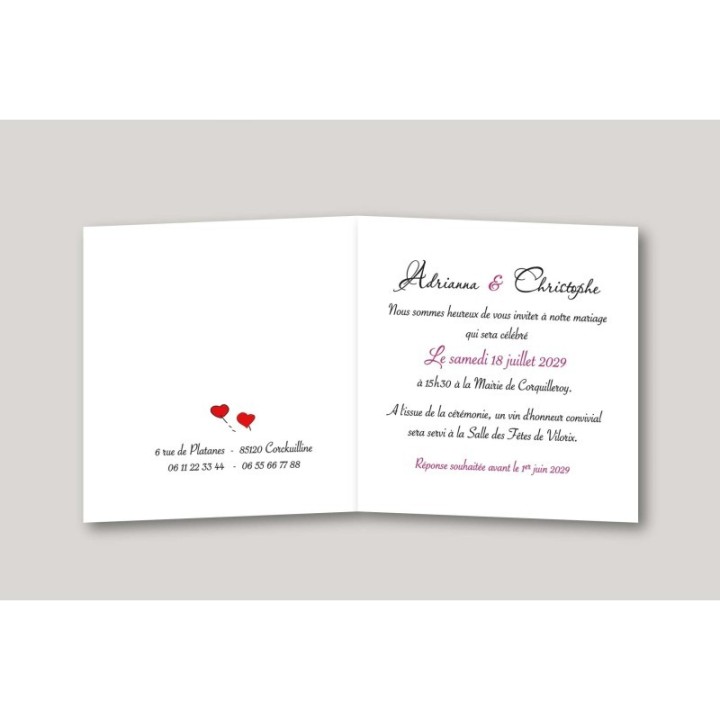 invitation MARIAGE les mariés sur la BALANCOIRE,  paysage féerique sous les arbres