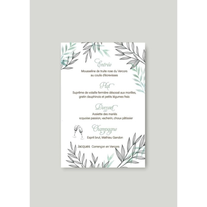 carton menu beau feuillage FOUGERES en 2 couleurs