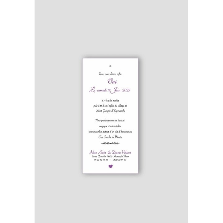 carte MARIAGE  FLEURIE AQUARELLE VIOLETTES, assemblés de 3 feuilles